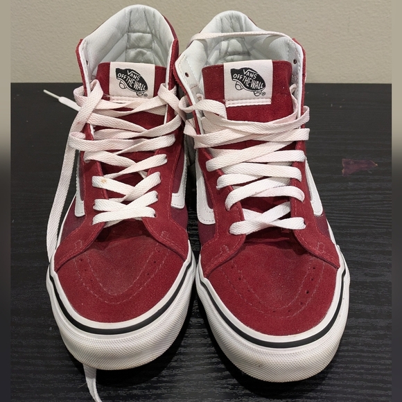 Vans Men's Burgundy and White High-Top Sneakers Size 7.5 men 9.0 Women - Picture 2 of 7